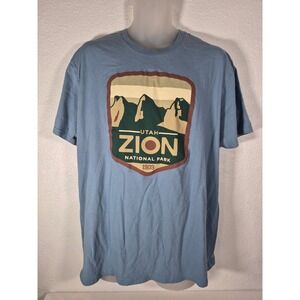 General Standard Zion National Park Utah Graphic T-Shirt Mens Blue Short Sleeve
